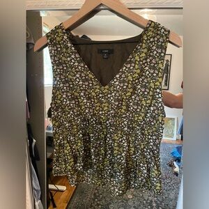 J. Crew V-Neck Floral Blouse - Black and Yellow